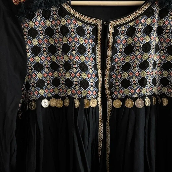 Zara Embroidered -Boho open jacket top with coin accents- Dark Navy Blue - Picture 14 of 16